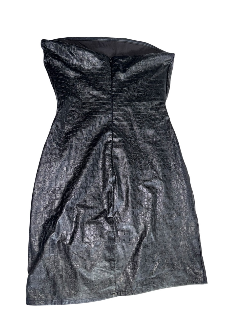 Naked wardrobe Croc Embossed Strapless Faux Leather Black Minidress Medium - Picture 3 of 9